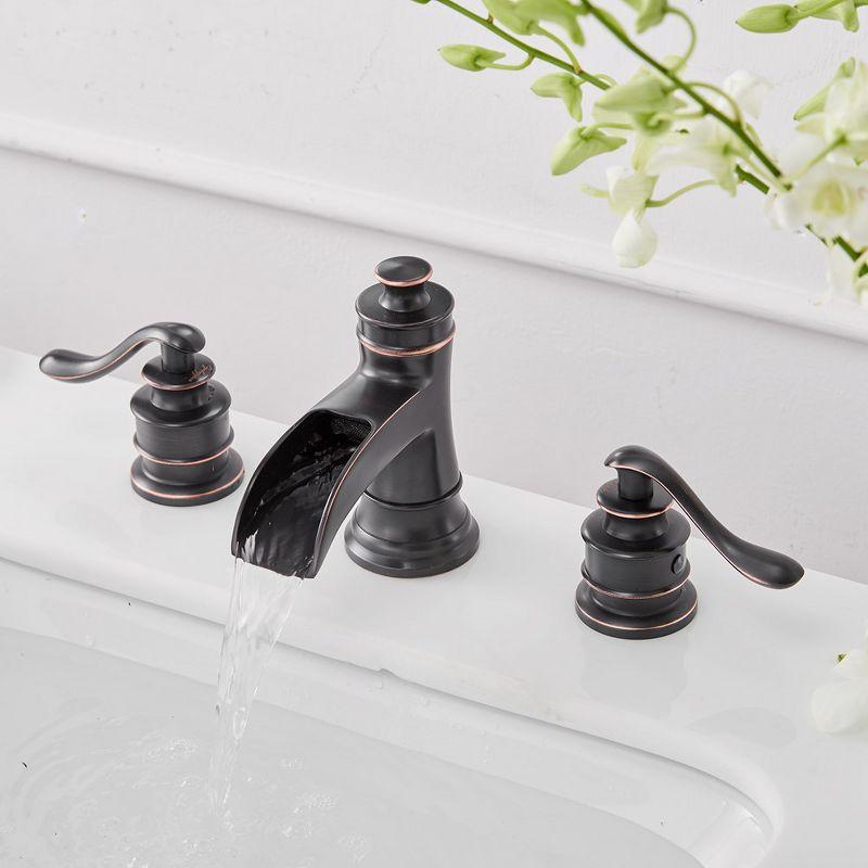 BWE 8 in. Widespread Double Handle Waterfall Bath Faucet With Pop-up Drain Assembly in Spot Resist