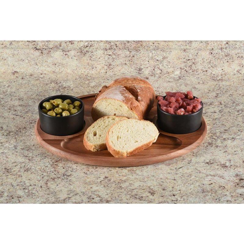 Acacia Wood Charcuterie Tray with Black Ceramic Bowls and Lids