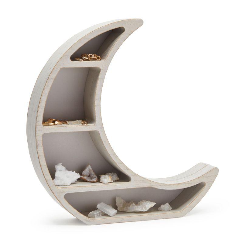 Farmlyn Creek Wooden Shelf Display for Rustic Home Decor, Crescent Moon (10 x 10.2 x 2 in)