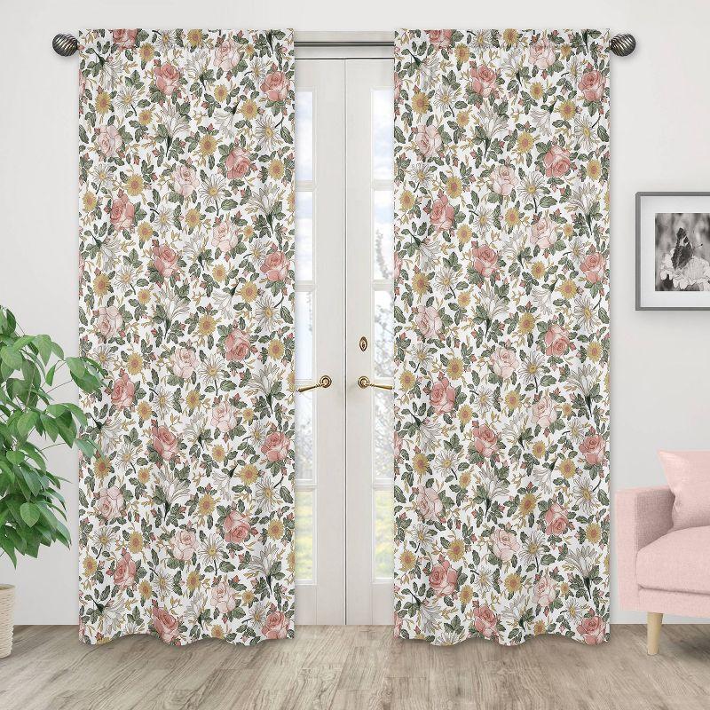 Vintage Floral Semi-Sheer Rod Pocket Curtain Panels