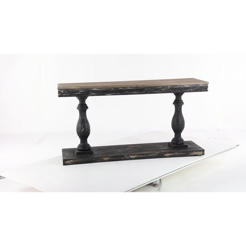 Vintage Black and Beige Wood Console Table with Glass Top