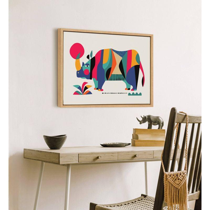 18" x 24" Sylvie Rhinoceros Framed Canvas Wall Art by Rachel Lee Natural - Kate and Laurel