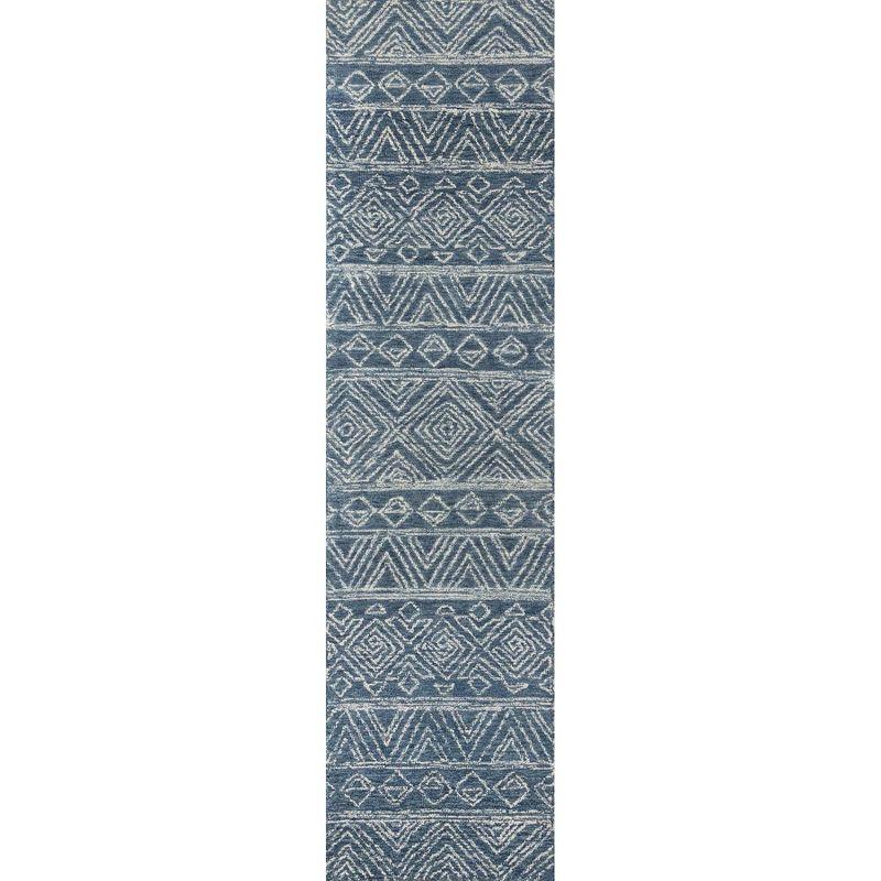 2'x8' Runner Mallorca Evalyn Rug Denim - Momeni: Wool, Geometric, Modern, Handmade, Low Pile, Indoor Area Rug