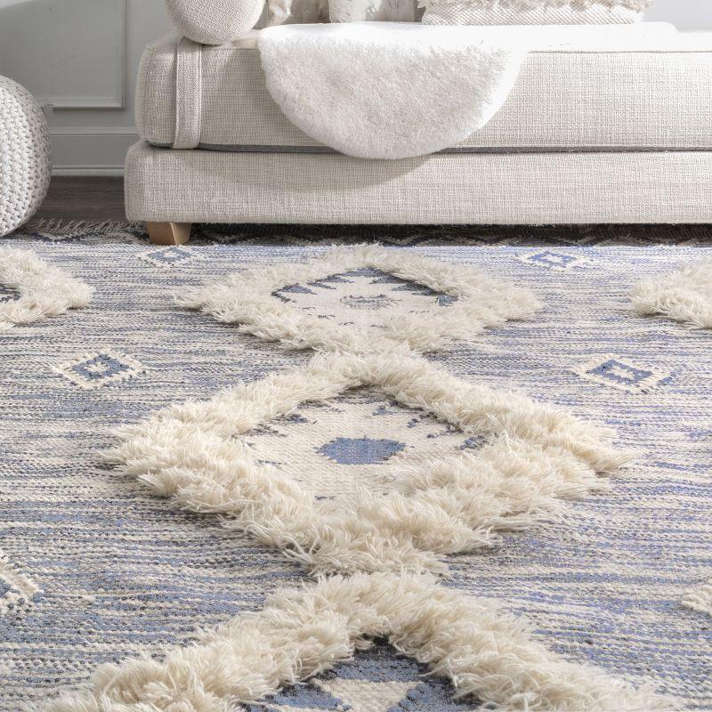 Nuloom Savannah Geometric 5x8 Wool Indoor Area Rug for Living Room Bedroom Dining Room Kitchen, Blue