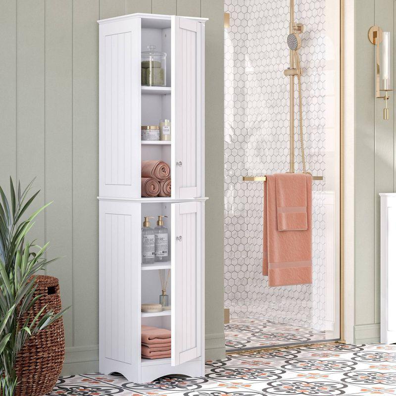 RiverRidge Ashland Two-Door Tall Bathroom Storage Cabinet and Linen Organizer with Adjustable Shelves - White