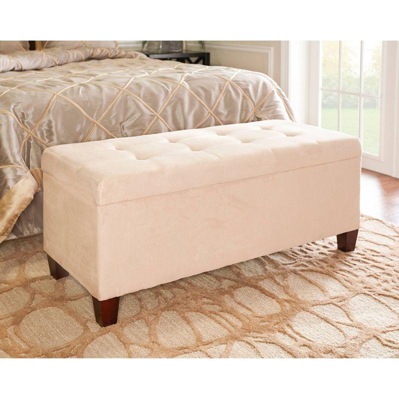 Beige Upholstered Shoe Storage Ottoman with Tufted Top