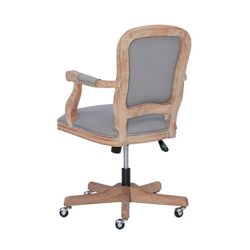 Rustic Gray Fabric Swivel Office Chair with Wood Accents