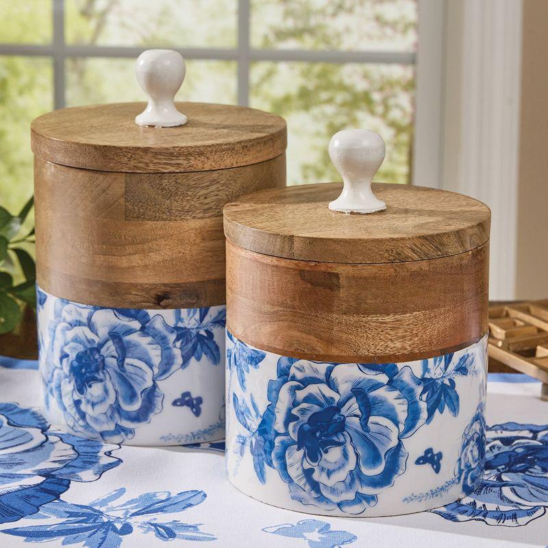 Blue Floral and Butterfly Mango Wood Canister Set