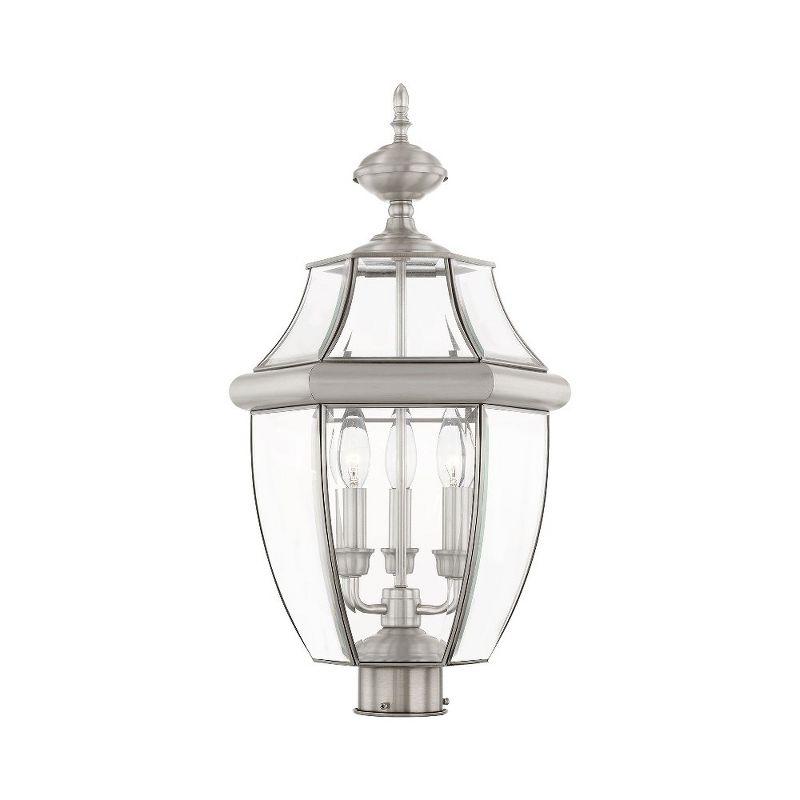 Monterey Brushed Nickel 3-Light Outdoor Post Lantern with Clear Beveled Glass