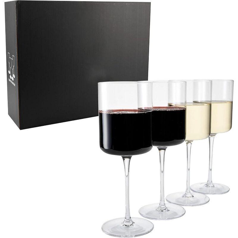 Elegant Crystal Straight Edge Wine Glass Set of 4 (15oz)