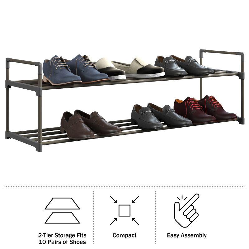 Hastings Home 12-Pair Freestanding 2-Tier Shoe Storage Rack – Black