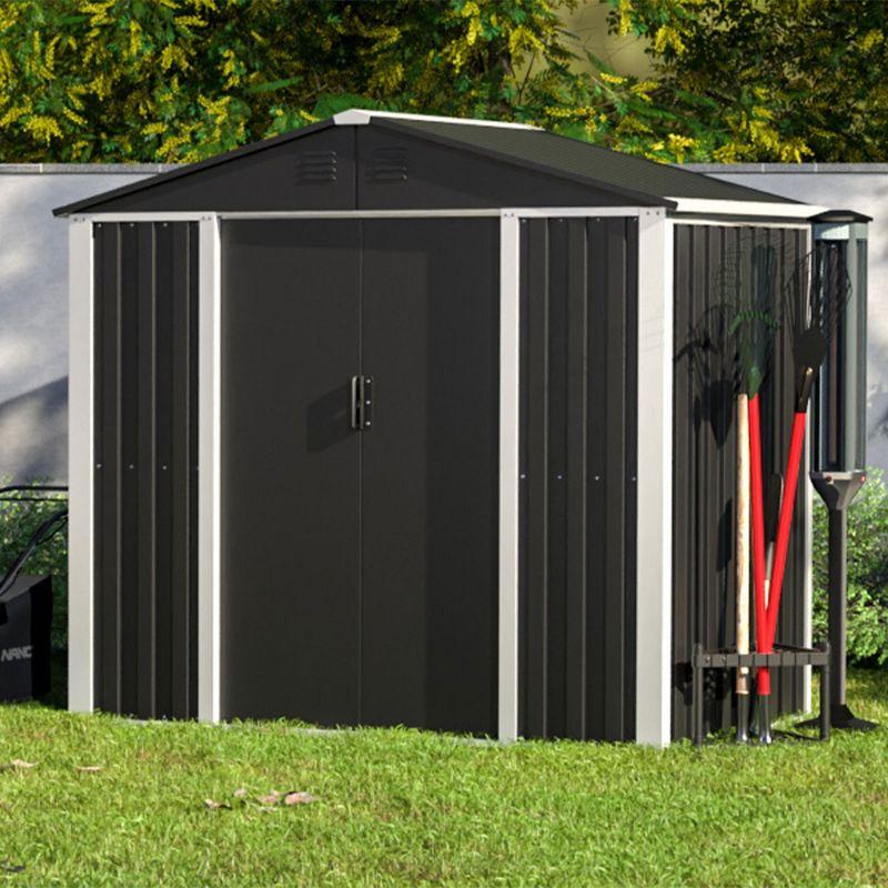 AOBABO Metal Outdoor Utility Tool Storage Shed with Roof Slope Design, Door and Lock for Backyards, Gardens, Patios and Lawns