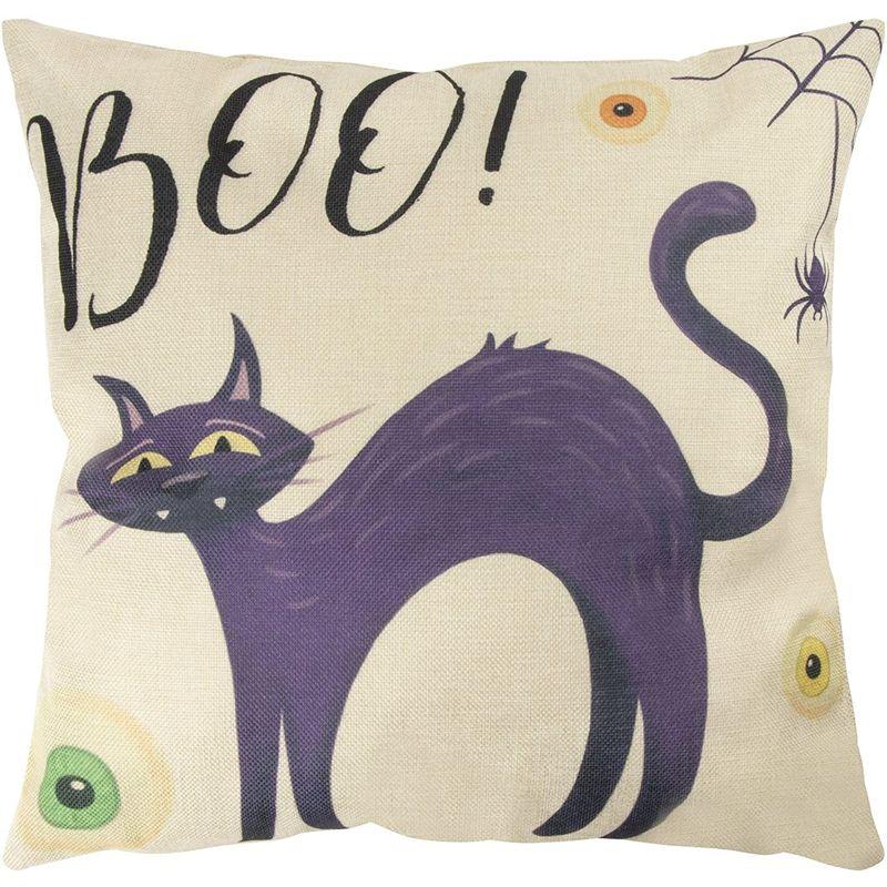 Juvale Set of 4 Fall Halloween Pillow Covers, 4 Spooky Designs, Square Throw Pillowcases for Halloween Decor (18 x 18 in)