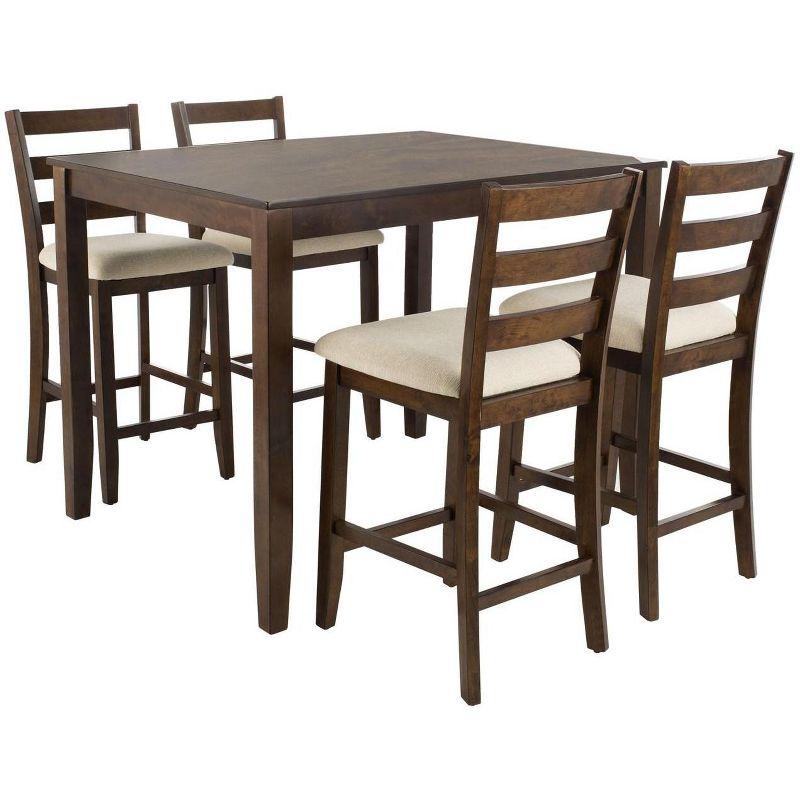 Transitional Brown Wood 5-Piece Pub Set with 4 Chairs