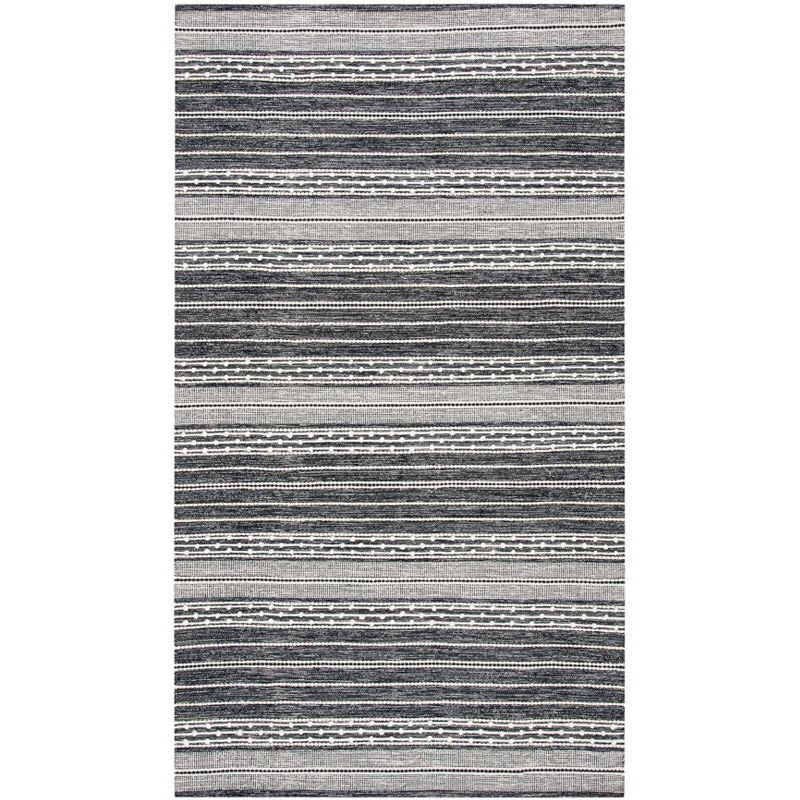 Striped Kilim STK516 Hand Woven Area Rug - Black/Ivory - 3'x5' - Safavieh.