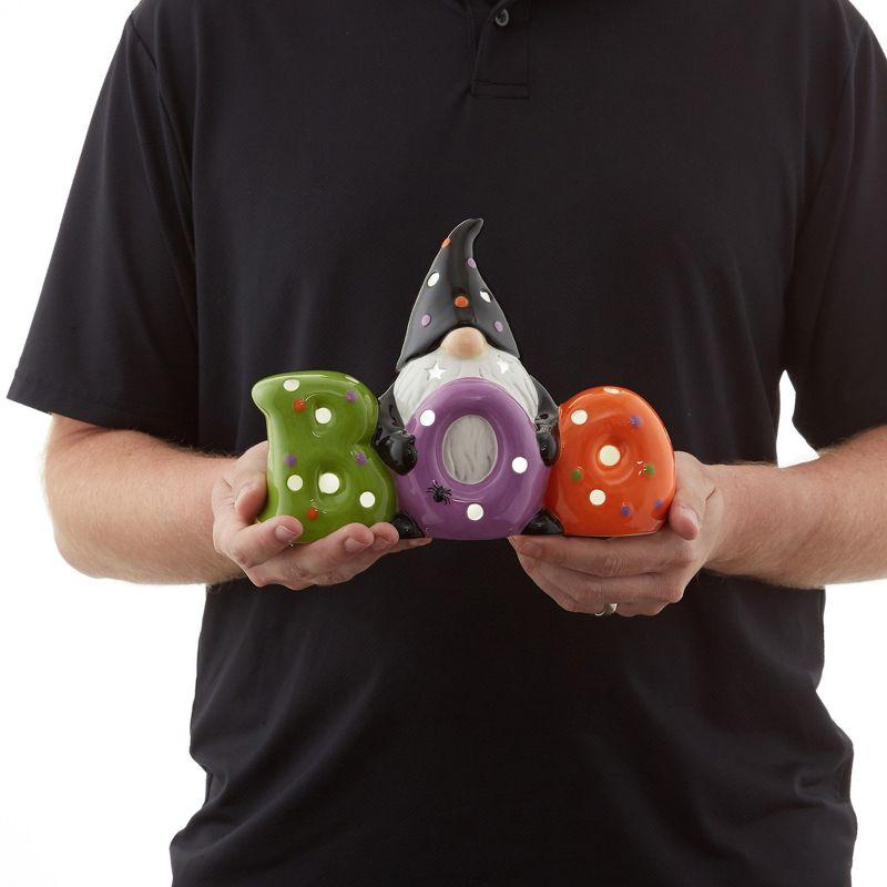 Pre-Lit Ceramic Halloween BOO Gnome Hand-Painted Tabletop Decor