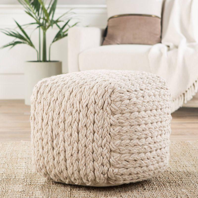 16"x16" Square Scandinavian Pouf Ottoman Tan - Jaipur Living: Wool Upholstery, Foam Filled, No Assembly Required