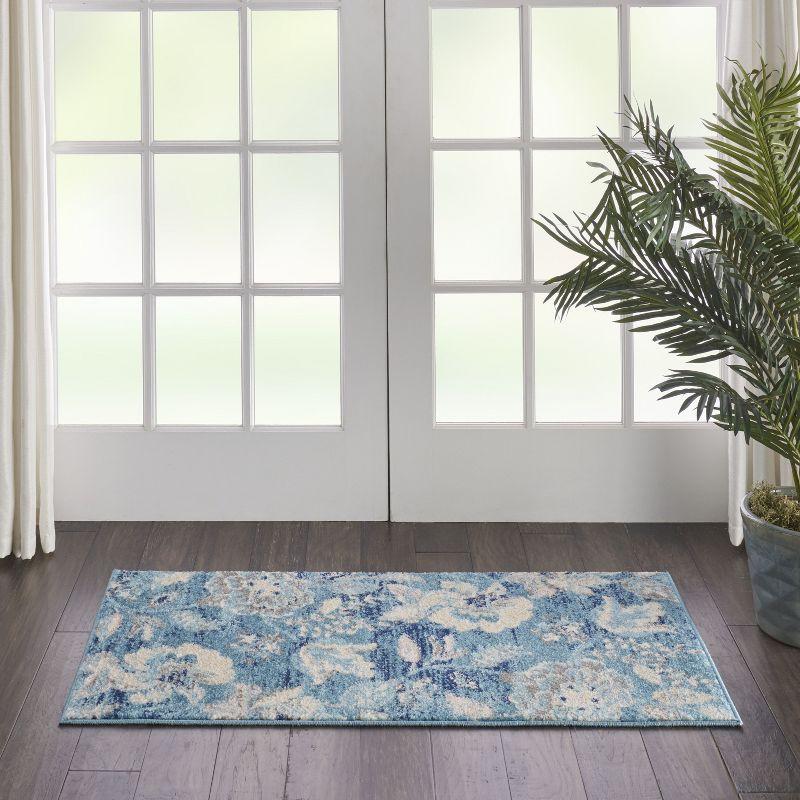 Nourison Tranquil 2' X 4' Turquoise Area Rug French Country Eclectic Floral by Nourison
