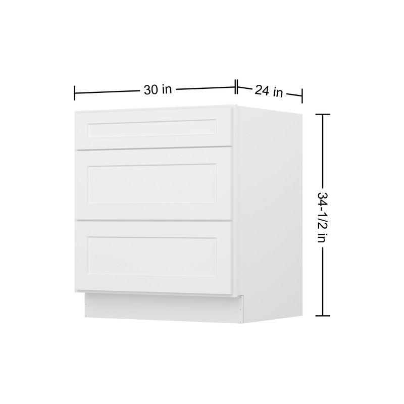 Shaker White Solid Wood 3-Drawer Base Kitchen Cabinet