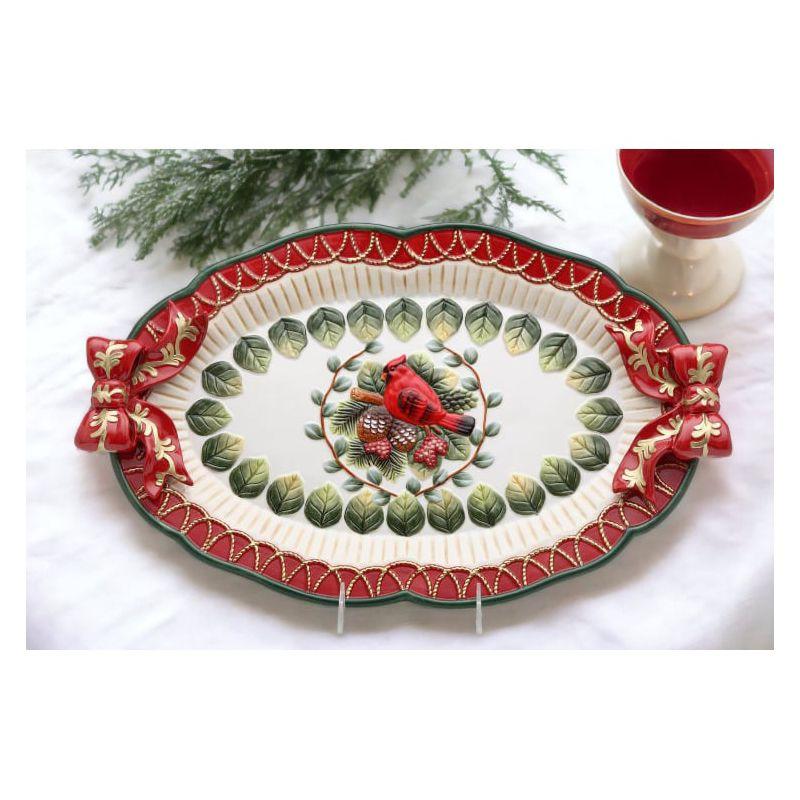 Kevins Gift Shoppe Ceramic Christmas Evergreen Holiday Robin Bird Tray