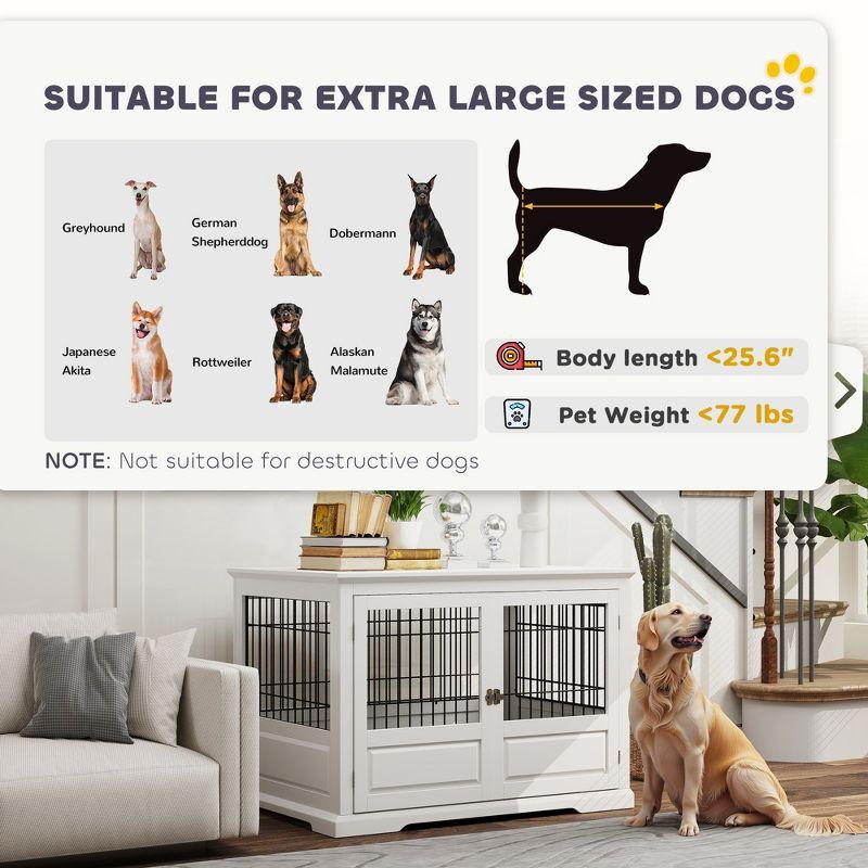 PawHut Dog Crate Furniture, 43" Dog Kennel End Table with 3 Doors, Removable Tray, for Extra Large Medium Small Dogs, Indoor Use, White