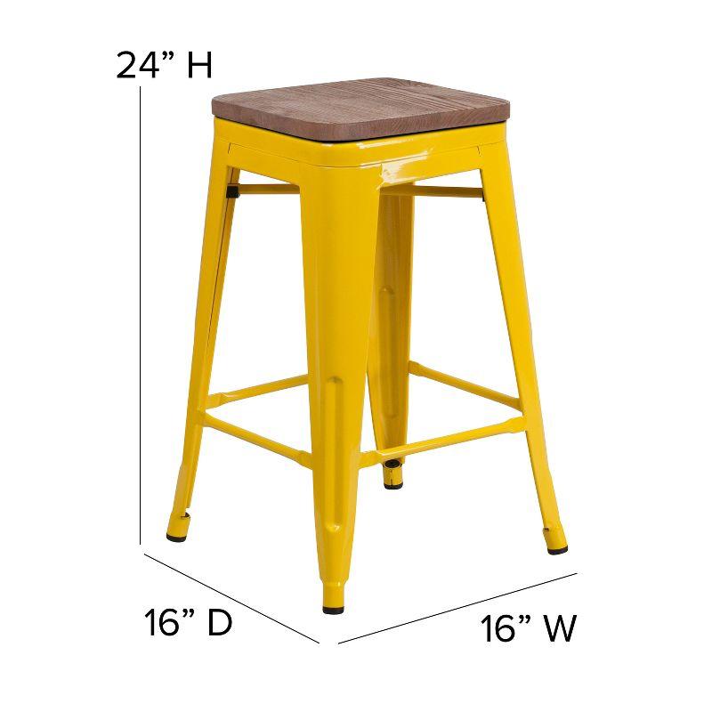 Merrick Lane Backless Metal Dining Stool with Wooden Seat for Indoor Use