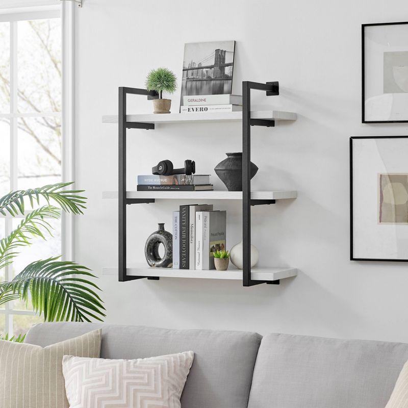 Danya B. 31.5" x 33.2" Modern 3 Tier Hanging Bracket Wall Shelve White Birch: Laminated MDF, Iron Frame, Floating Design