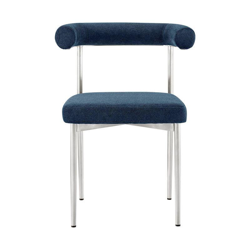 Armen Living Set of 2 Shannon Brushed Stainless Steal and Fabric Dining Chairs Blue