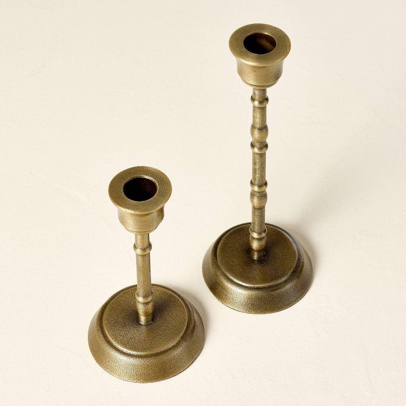 Brass Taper Candlesticks Antique Finish (Set of 2) - Hearth & Hand™ with Magnolia: Farmhouse Candle Holder Set