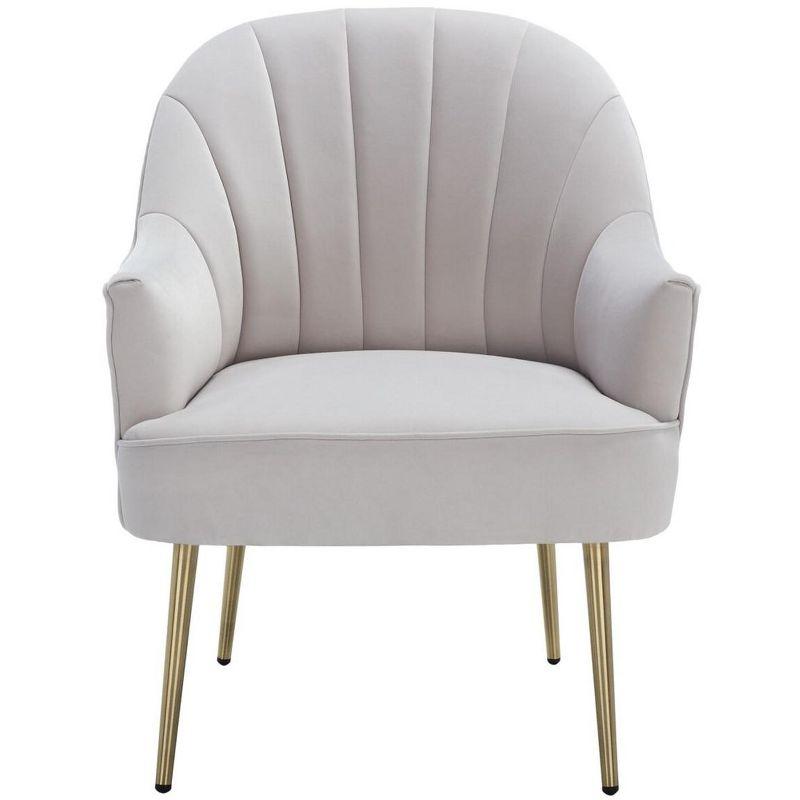 Elegance Art Deco Light Grey Velvet Accent Chair with Gold Metal Legs