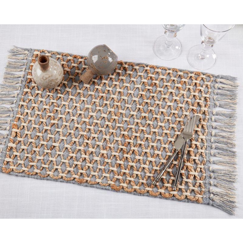 Gray and Natural Jute Cotton Woven Placemats, Set of 4