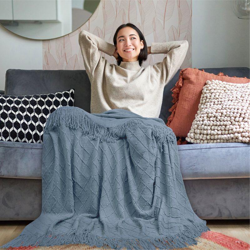 PAVILIA Knit Textured Soft Throw Blanket for Sofa, Living Room Decor, and Bed