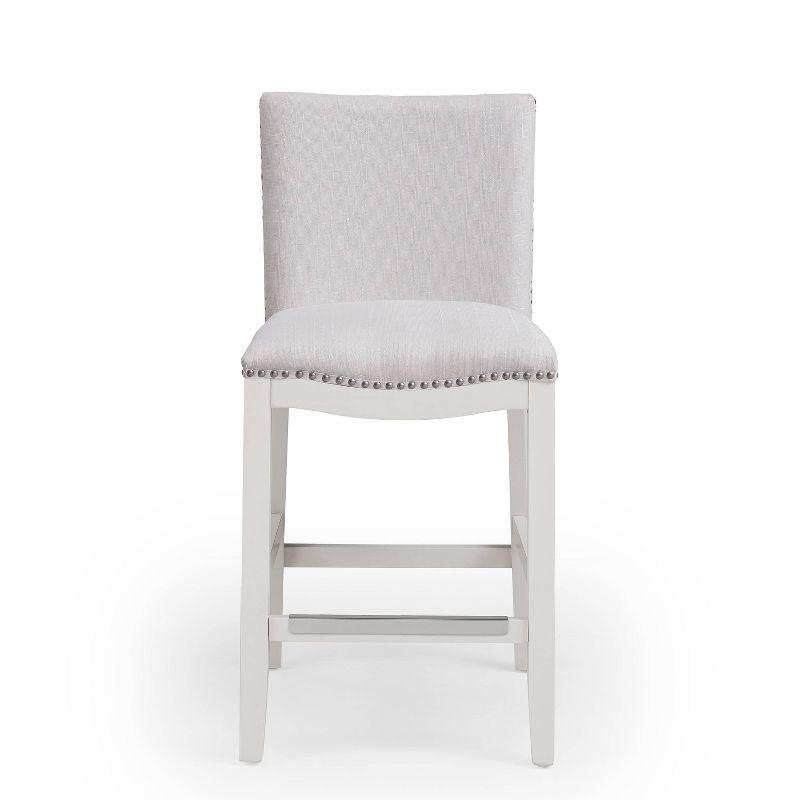 Comfort Pointe Arissa Counter Height Barstool Snow: Upholstered, Hardwood Frame, Nailhead Trim