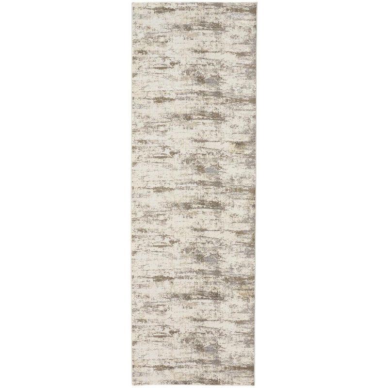 Gray and Beige Abstract Hand-Knotted Runner Rug 2.6x8