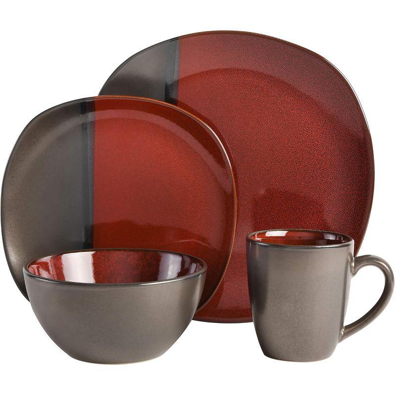 Gibson Elite Red and Gray Ceramic Square Dinnerware Set, Service for 4