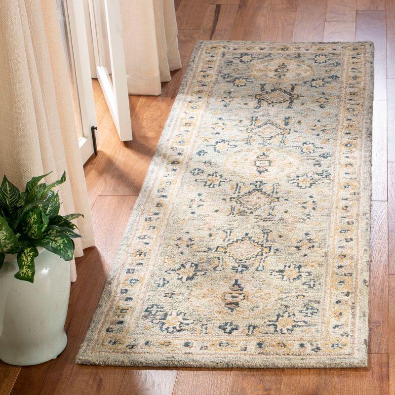 Ivory and Moss Floral Hand-Tufted Wool Runner Rug