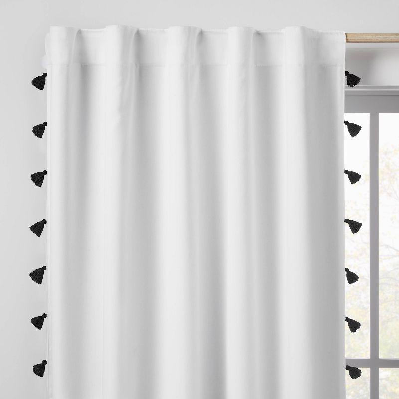 84" Blackout Tassel Kids' Curtain Panel White/Black - Pillowfort™: Noise Reduction, UV Protection, Energy Efficient