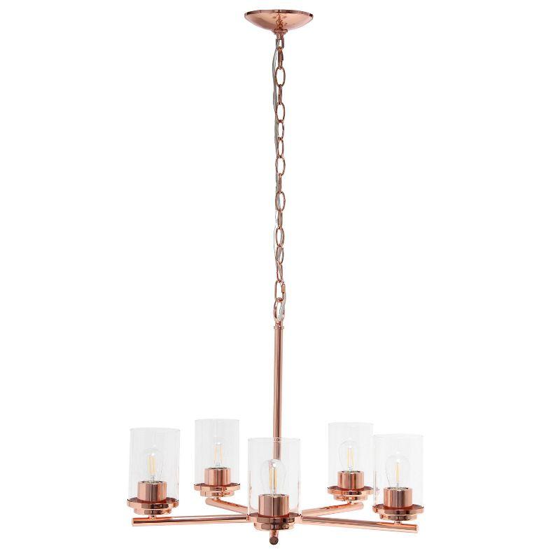 Elegant Rose Gold 5-Light Glass Pendant Chandelier, 20.5in