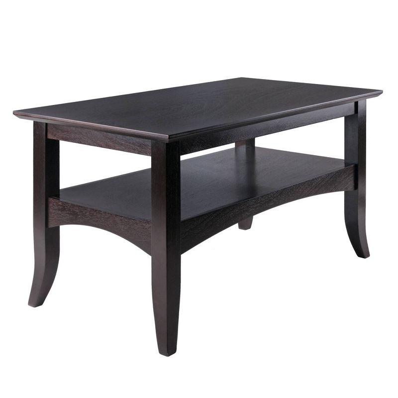 Camden Coffee Table Coffee - Winsome: Solid Wood, Flared Legs, Storage Shelf