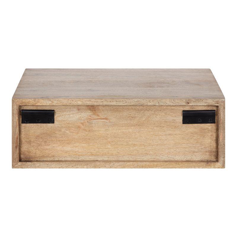 Natural Mango Wood Floating Cube Wall Shelf with Concealed Cubby