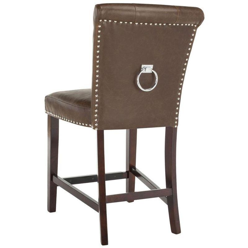 Transitional Tufted Brown Leather Counter Stool - Set of 2