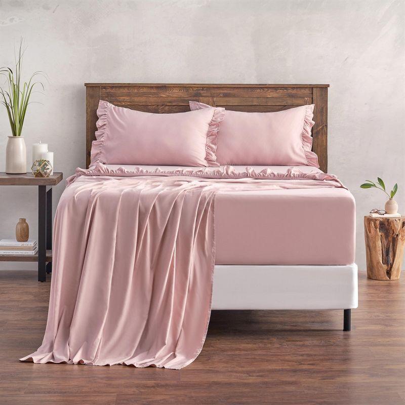 Mauve Twin Microfiber Ruffle Sheet Set with Pillowcase