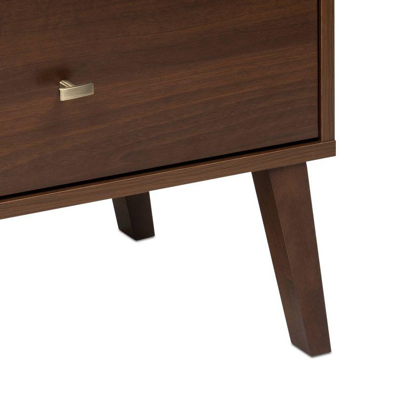 Milo Mid Century Modern 2 Drawer Nightstand Cherry - Prepac: Brushed Brass Knobs, Tapered Legs
