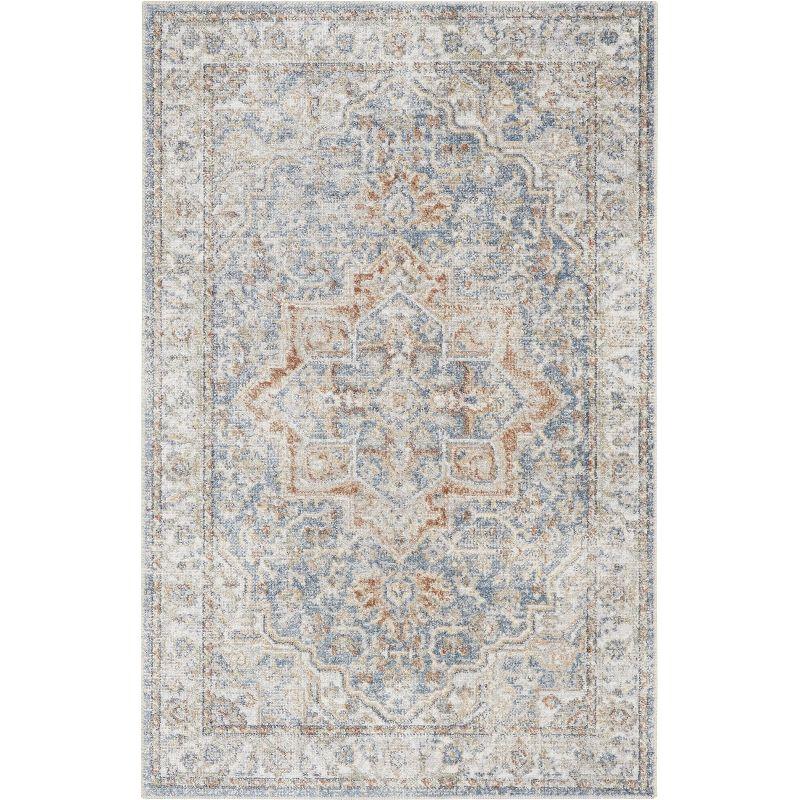 Nourison Astra Machine Washable Vintage Medallion Indoor Bathroom, Kitchen Area Rug Denim Multi 3'3" x 5'