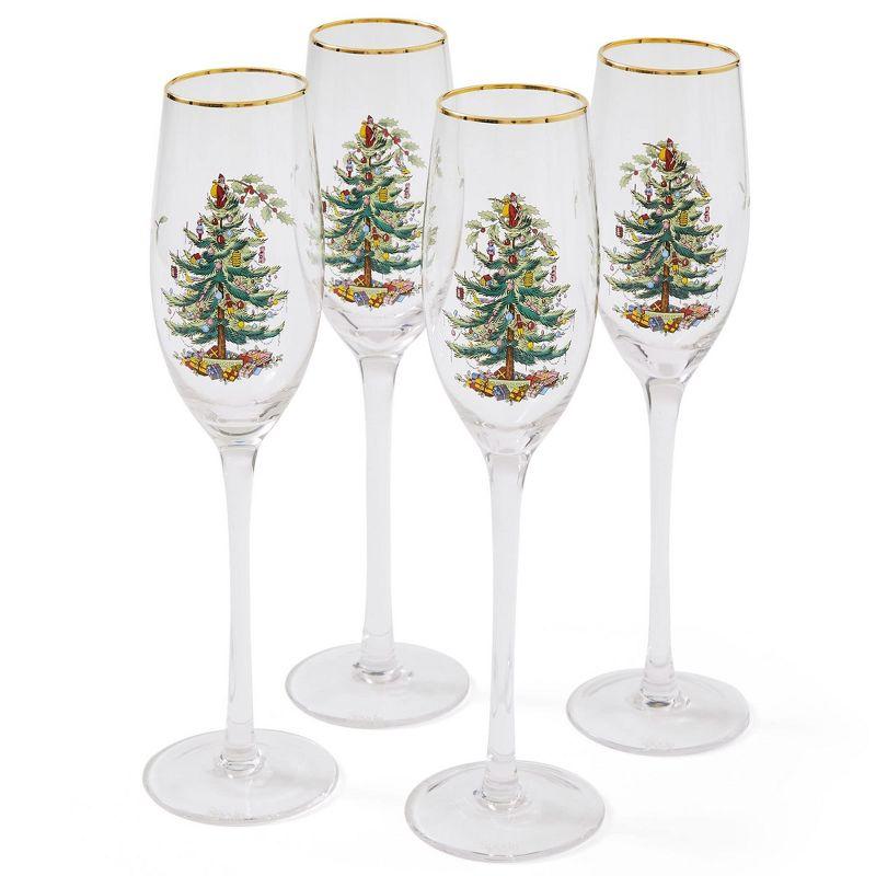 Spode Christmas Tree Champagne Fluted Glasses