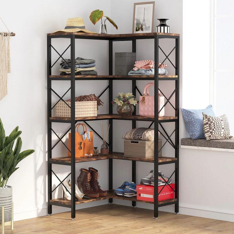 Hommoo 5-Shelf Corner Bookshelf, 65.7" Corner  Bookcase