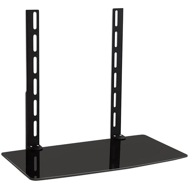 Black Tempered Glass TV Wall Mount Shelf with High-Gloss Finish