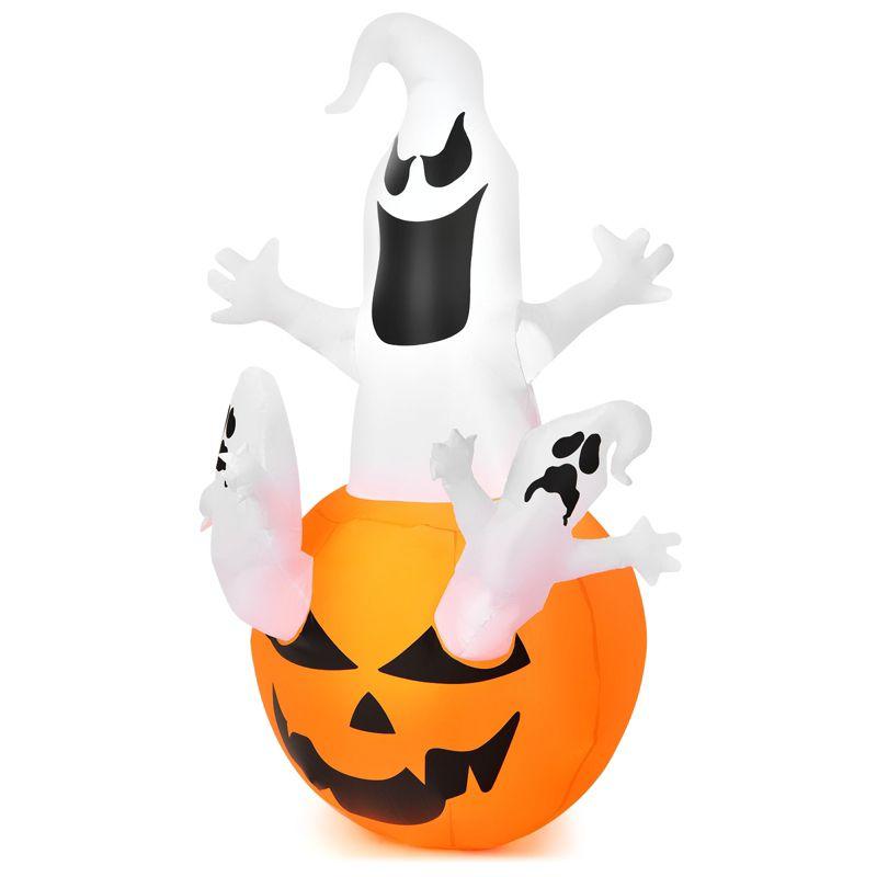 Tangkula 6ft Halloween Inflatables Ghost Pumpkin-Halloween Blow Up Yard Decorations w/Build-in LED Light