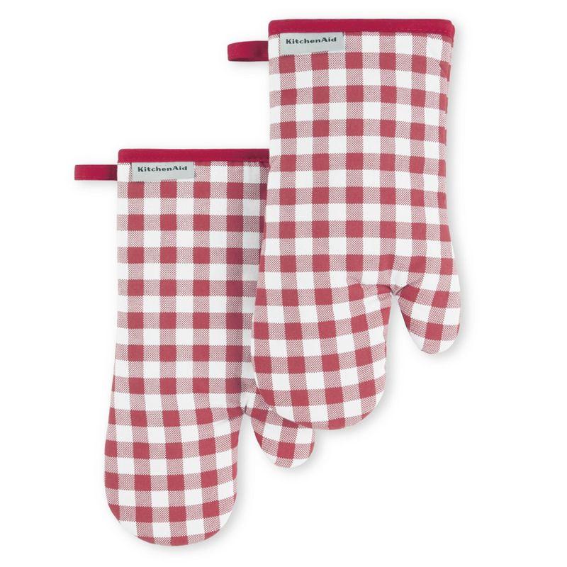 KitchenAid Gingham Oven Mitt 2-Pack Set, 7" x 13"