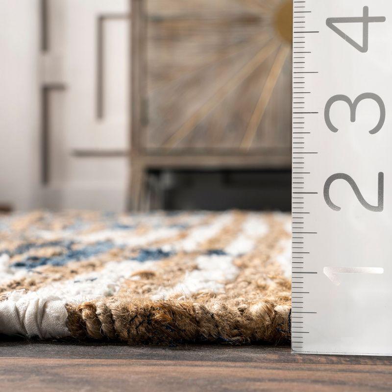 nuLOOM Hand Braided Marla Denim And Jute Diamonds Area Rug, Runner 2' 6" x 10', Off White